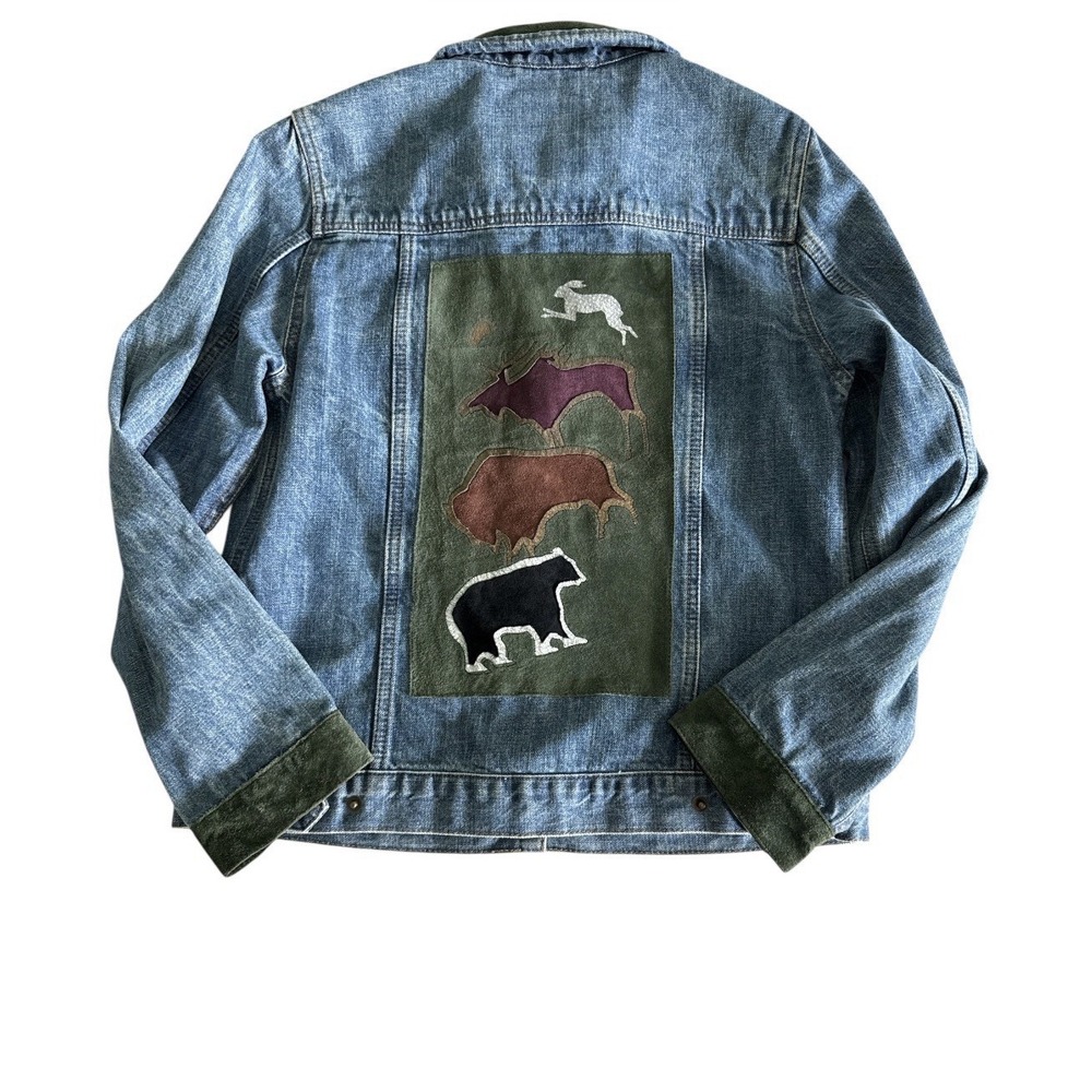 Santa Fe Re-creations Patchwork Denim Jean Jacket Suede Leather Small Vintage
